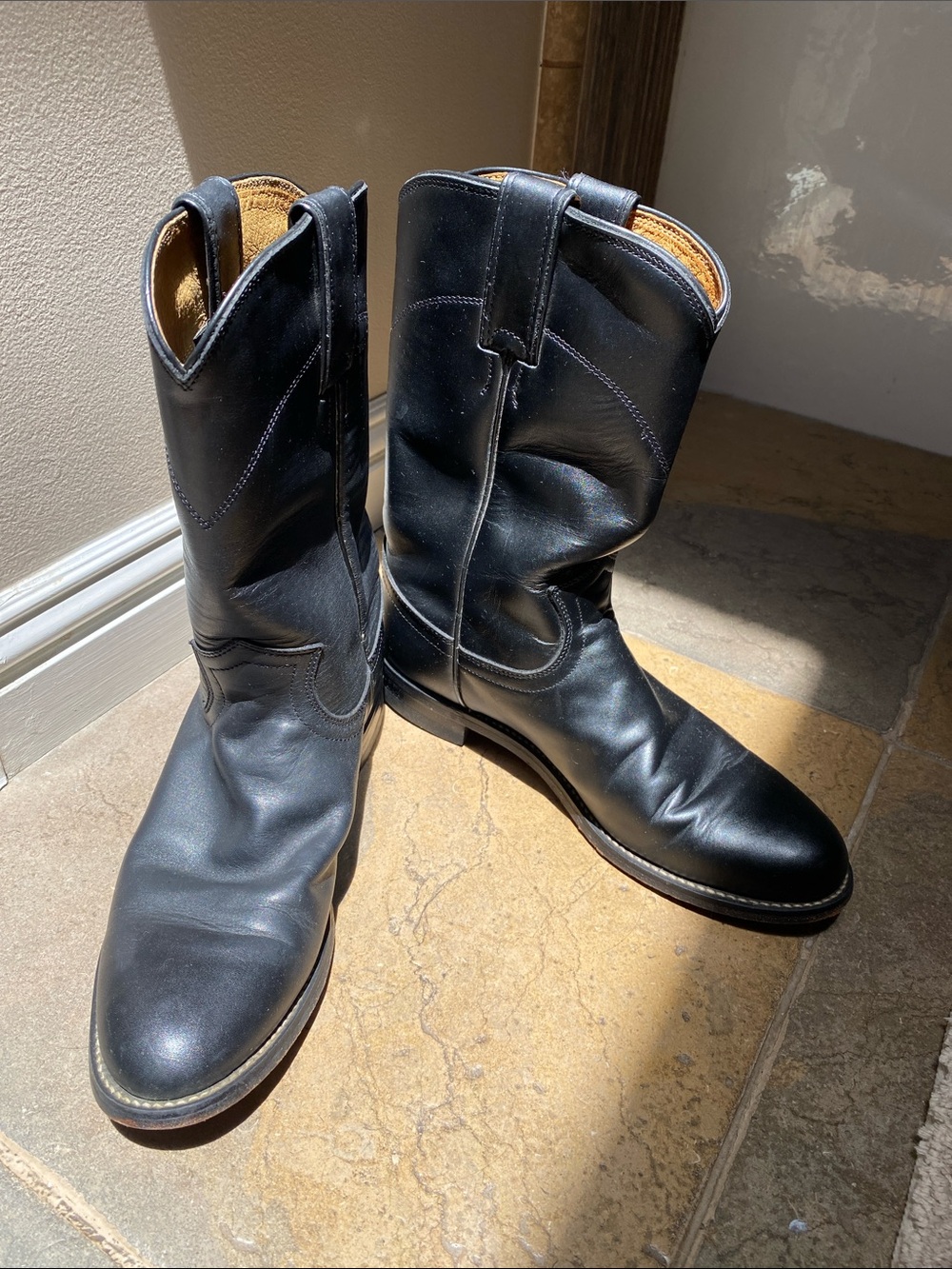 Justin Boots Black Leather Western Cowboy Boots
